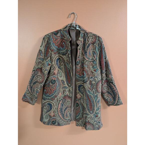 Vintage 1990s Chico's Brown Paisley Tapestry Jacket M/L - Picture 1 of 3